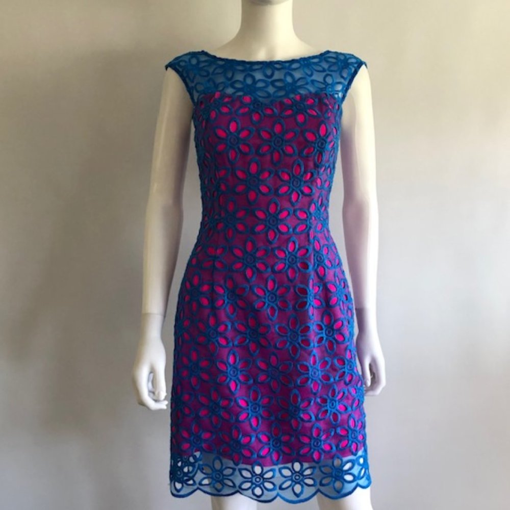 LILLY PULITZER SELINA BLUE PINK LACE DRESS SIZE 0